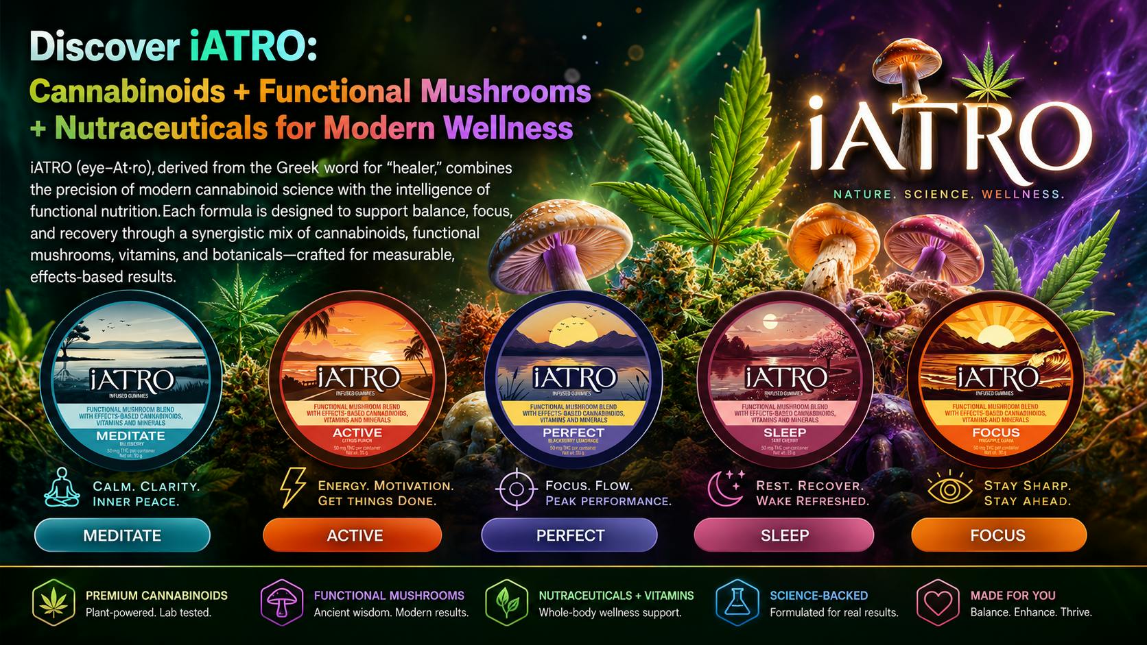 iATRO - FUNCTIONAL MUSHROOM GUMMY - ACTIVE - CITRUS PUNCH - 50MG THC