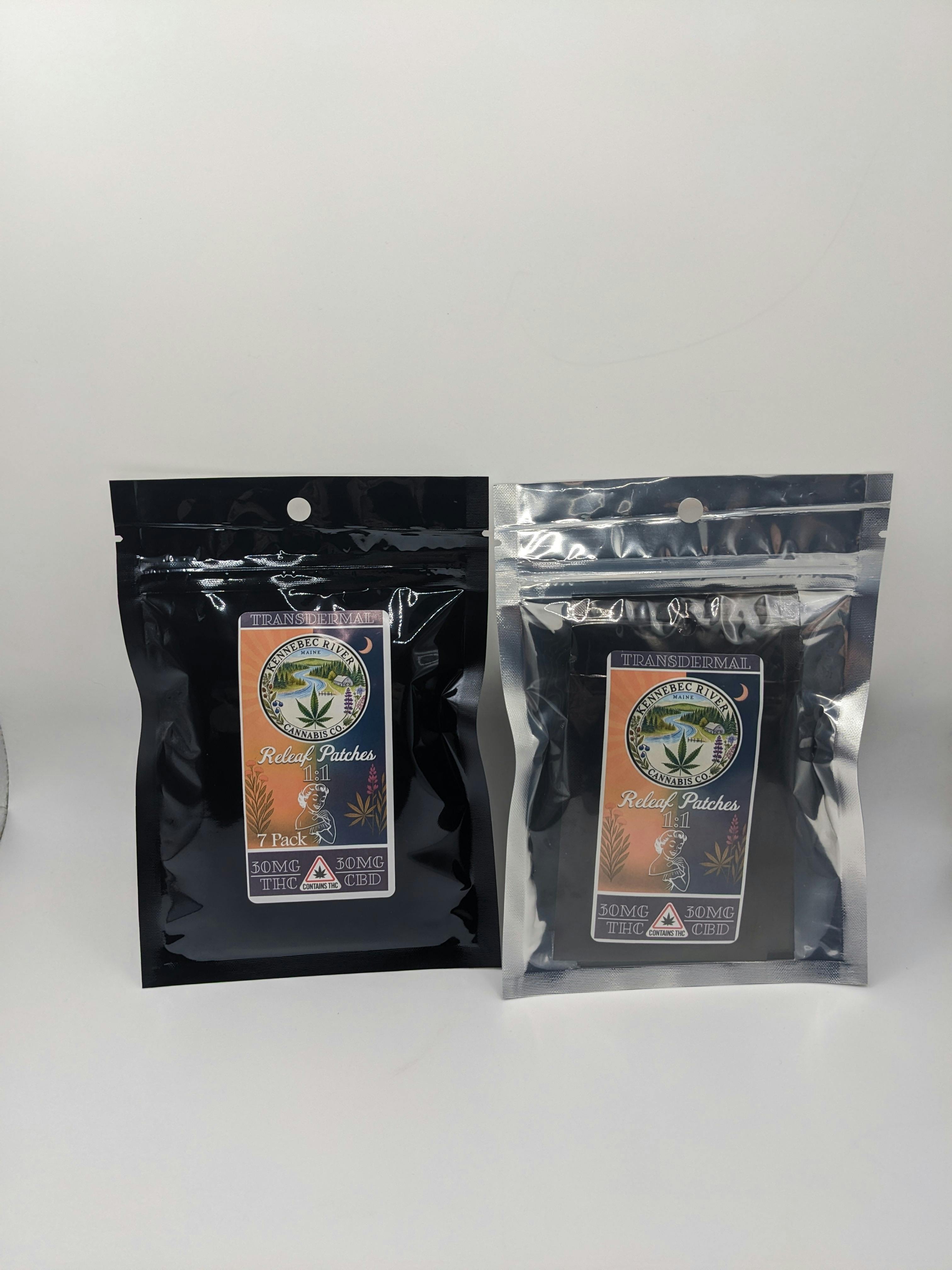 7 Pack Transdermal Releaf Patches 1:1, 30mg THC x 30mg CBD by Kennebec River Cannabis Co.