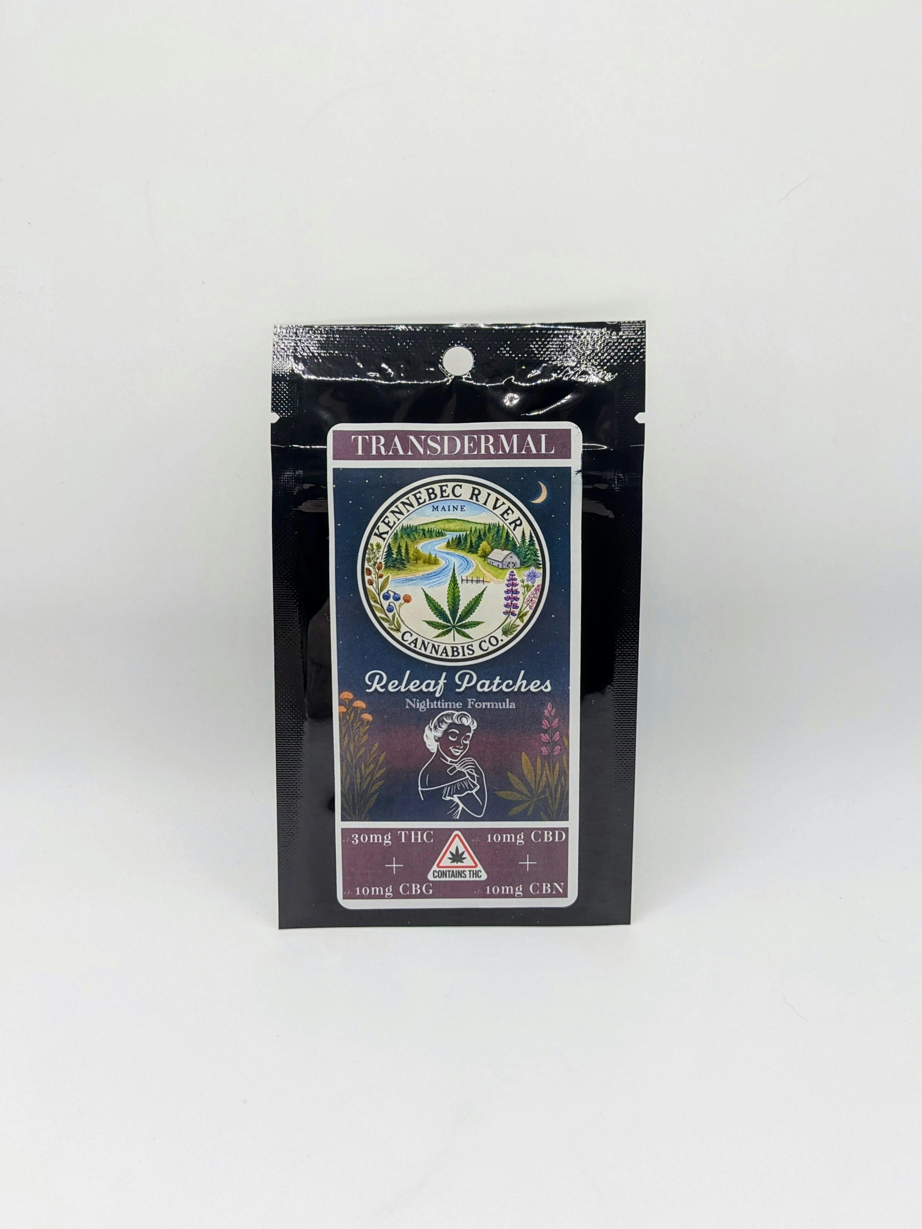 Transdermal Releaf Patches Night 30mg THC x 30mg CBG by Kennebec River Cannabis Co. at Southern Maine Apothecary: Kittery Medical Cannabis