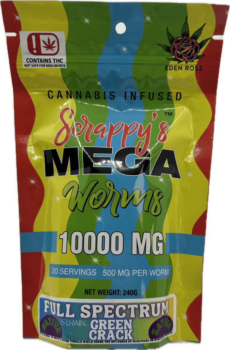 Mega Scrappy Gummy Worms Green Crack Sativa 10000mg by Mega Scrappy