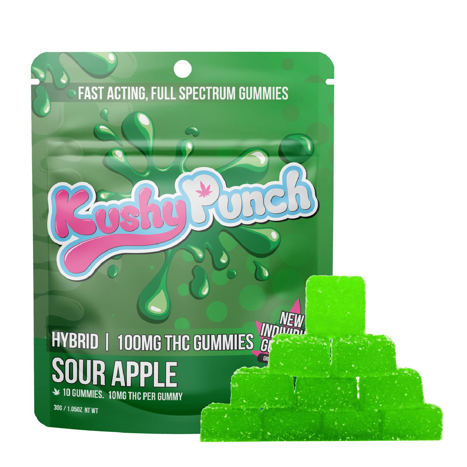 Sour Apple Individual Gummies | 200mg | 10ct | 20mg/ea