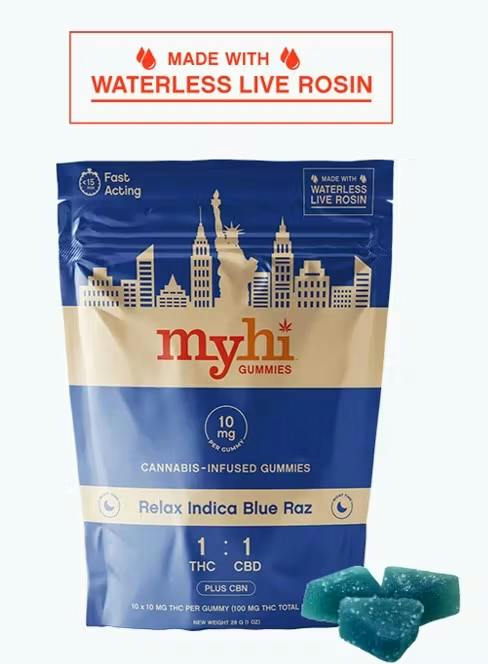 MYHI | 10 PK | ROSIN GUMMIES - BLUE RAZ | INDICA