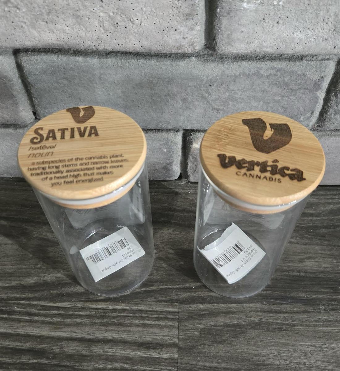 Glass Stash Jar with Engraved Bamboo Lid