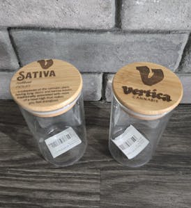 Glass Stash Jar with Engraved Bamboo Lid