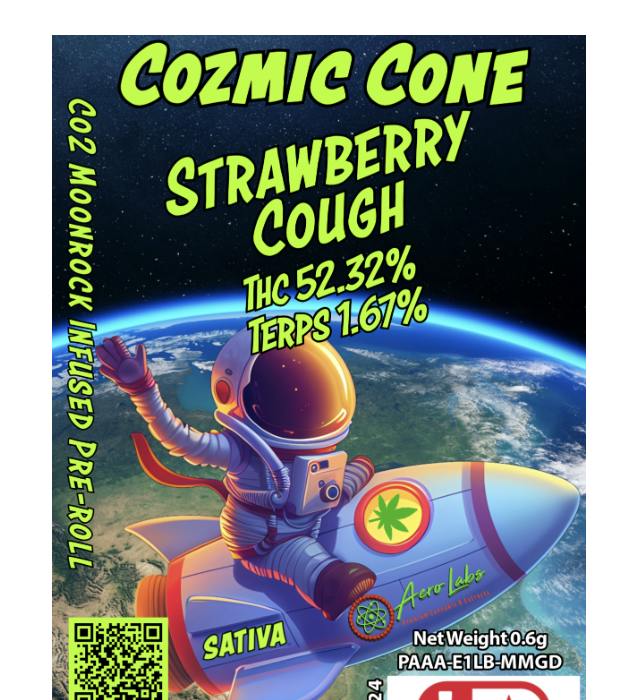 Aero Labs - Cozmic Cone .6g infused preroll - Strawberry Cough - Sativa