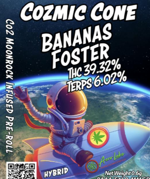 Aero Labs - Cozmic Cone .6g infused preroll - Bananas Foster - Hybrid