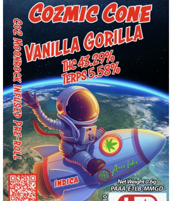 Aero Labs - Cozmic Cone .6g Infused Preroll - Vanilla Gorilla - Indica
