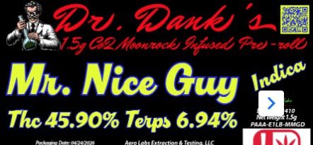 Aero Labs - Dr. Danks 1.5g co2 infused preroll - Mr. Nice Guy - Indica