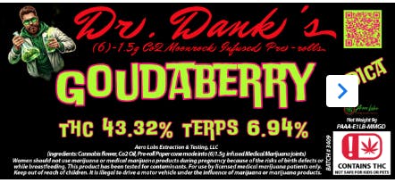 Aero Labs - Dr Danks 1.5g co2 infused preroll 6pk - Goudaberry - Indica