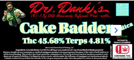Aero Labs - Dr. Danks 1.5g co2 infused preroll 6pk - Cake Badder - Indica