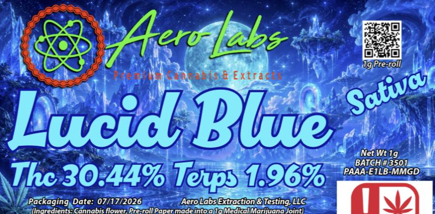 Aero Labs - 1g Full flower preroll - Lucid Blue - Sativa