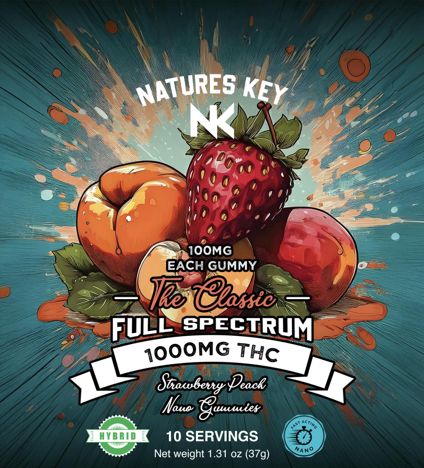Nature's Key - 1000mg/10pcs - Strawberry Peach Gummy - Hybrid