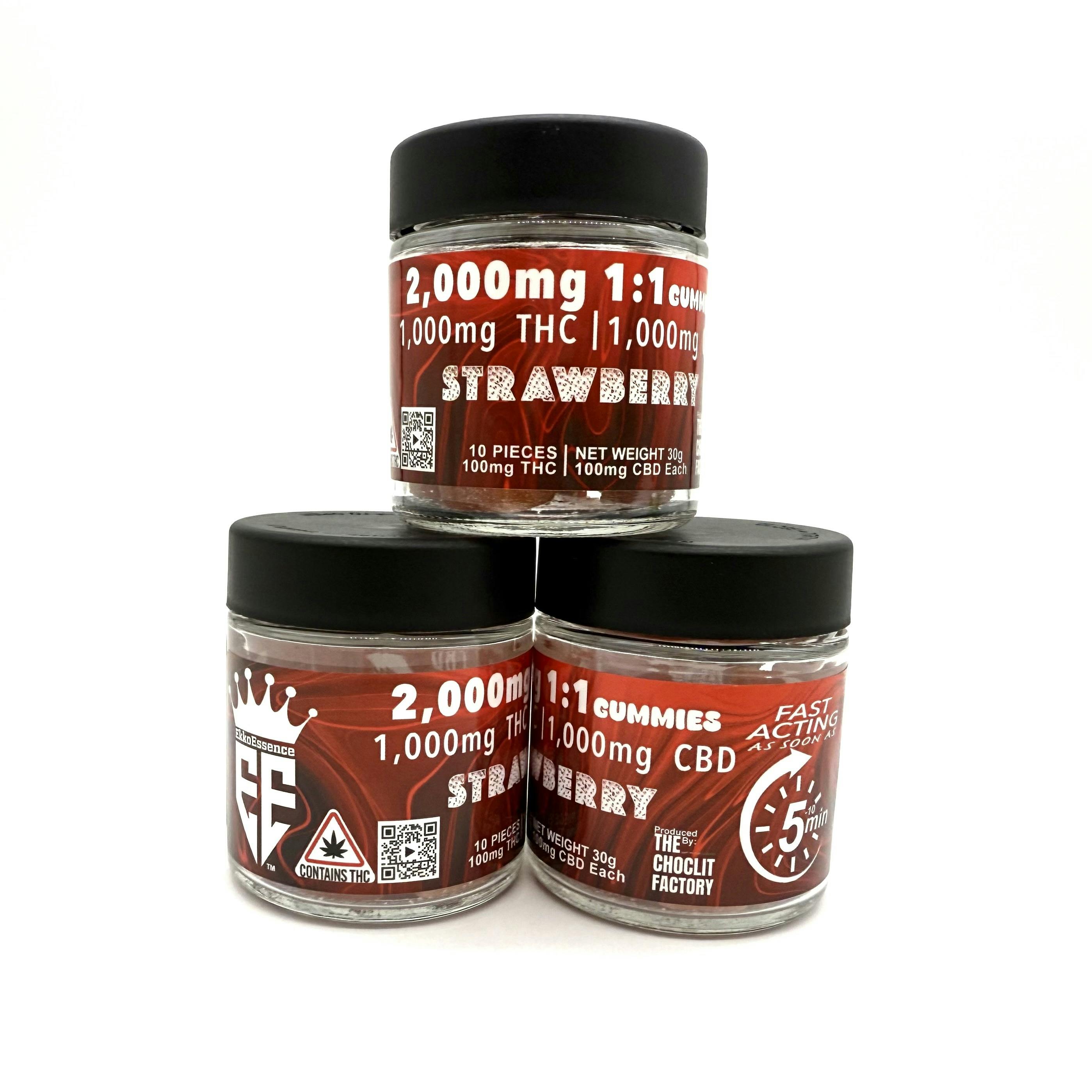 Fast Acting 1:1 | Strawberry Gummies | 1000mg | 10ct | 100mg/ea by EkkoEssence
