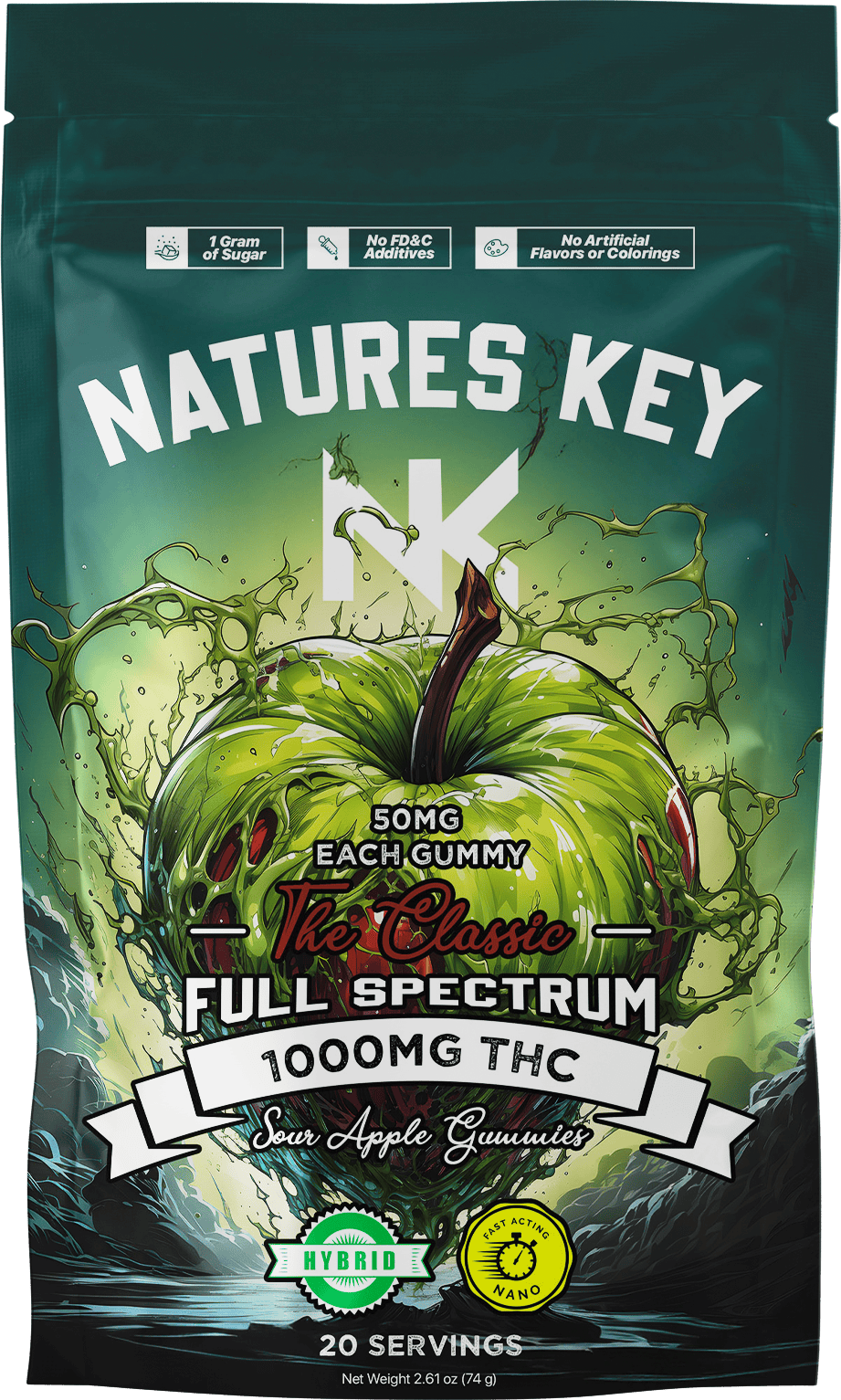 Nature Key - 1000mg NANO THC Sour Green Apple - Gummies