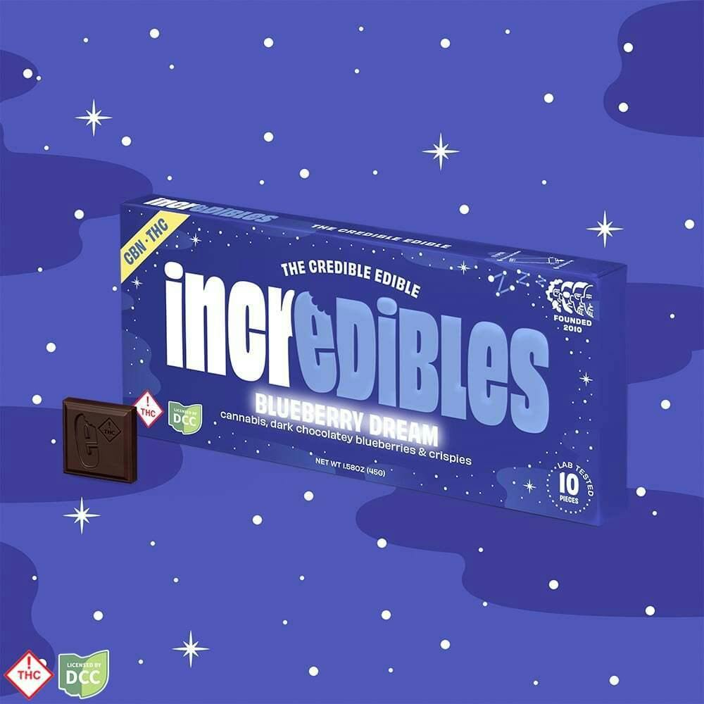 Incredibles | Blueberry Dream Chocolate Bar | Hybrid | 1:1 THC:CBN | 100mg 10pc