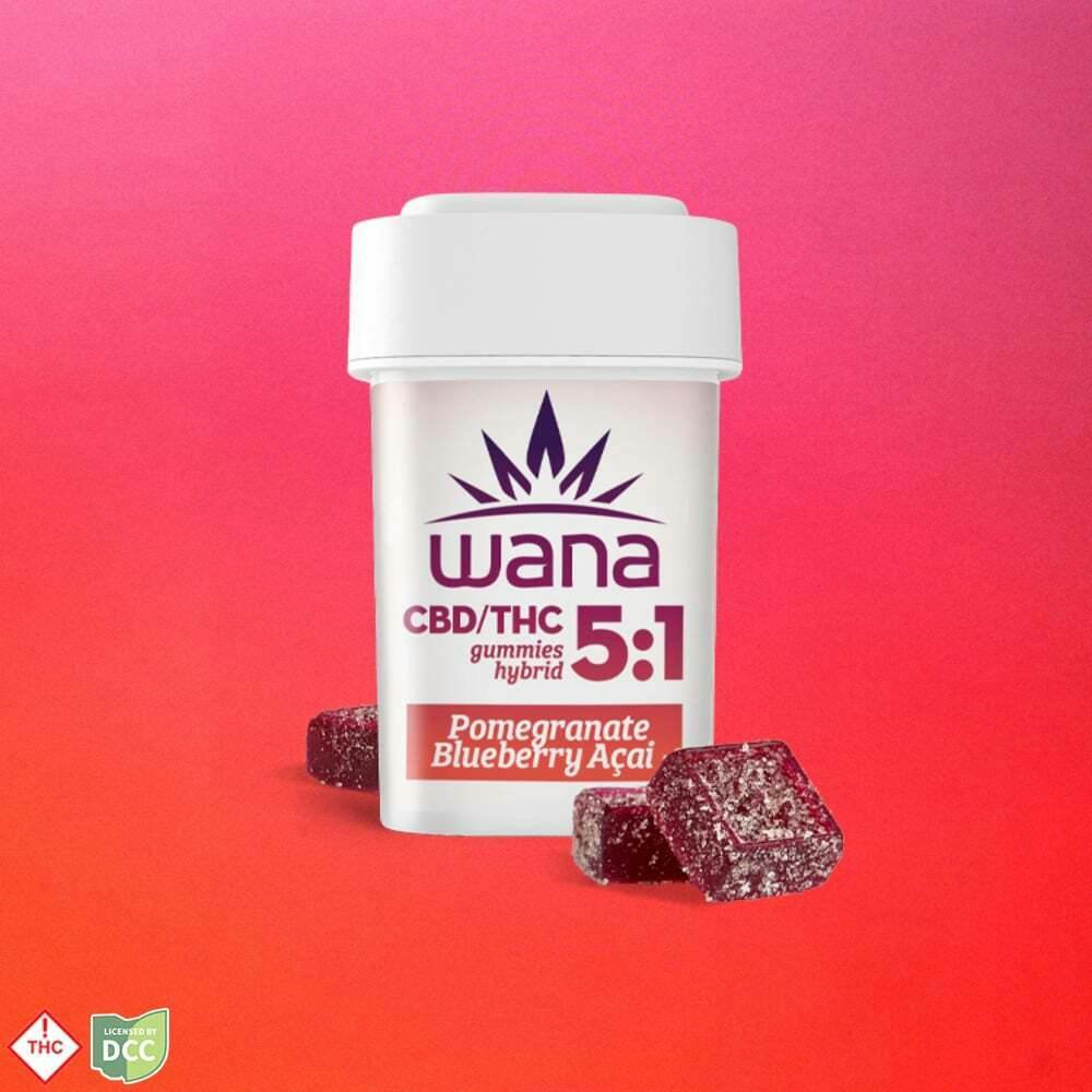 Wana | Pomegranate Blueberry Acai Gummies | Hybrid | 500mg CBD | 100mg THC | 20pc