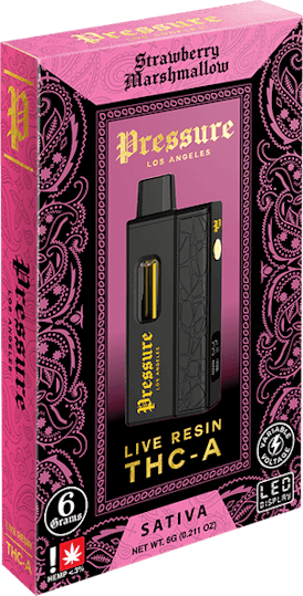 No Card Required THC - Pressure - Sativa Strawberry Marshmallow - 6g Live Resin Disposable Vape