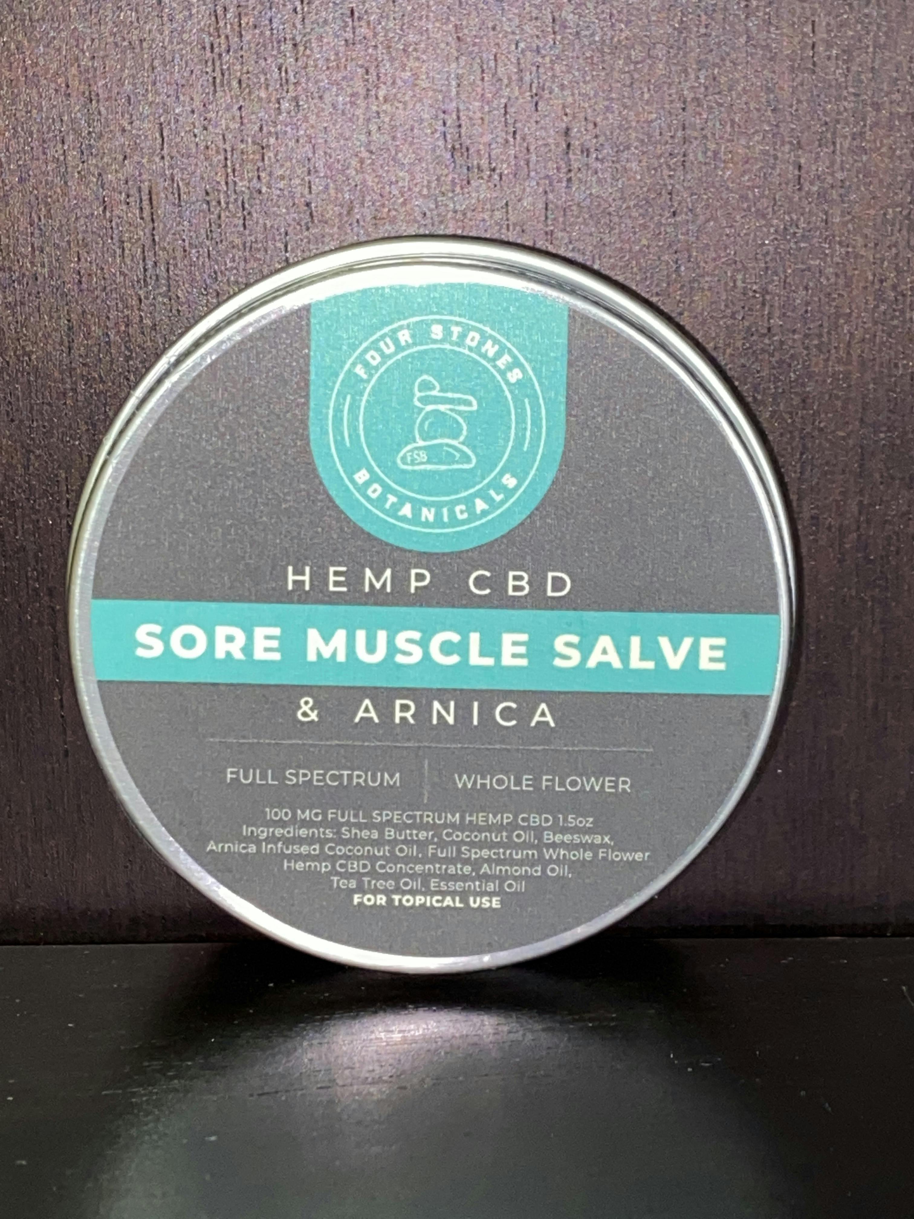 Four Stones Botanicals Hemp CBD & Arnica Sore Muscle Salve at Vacationland Cannabis Company - Medical