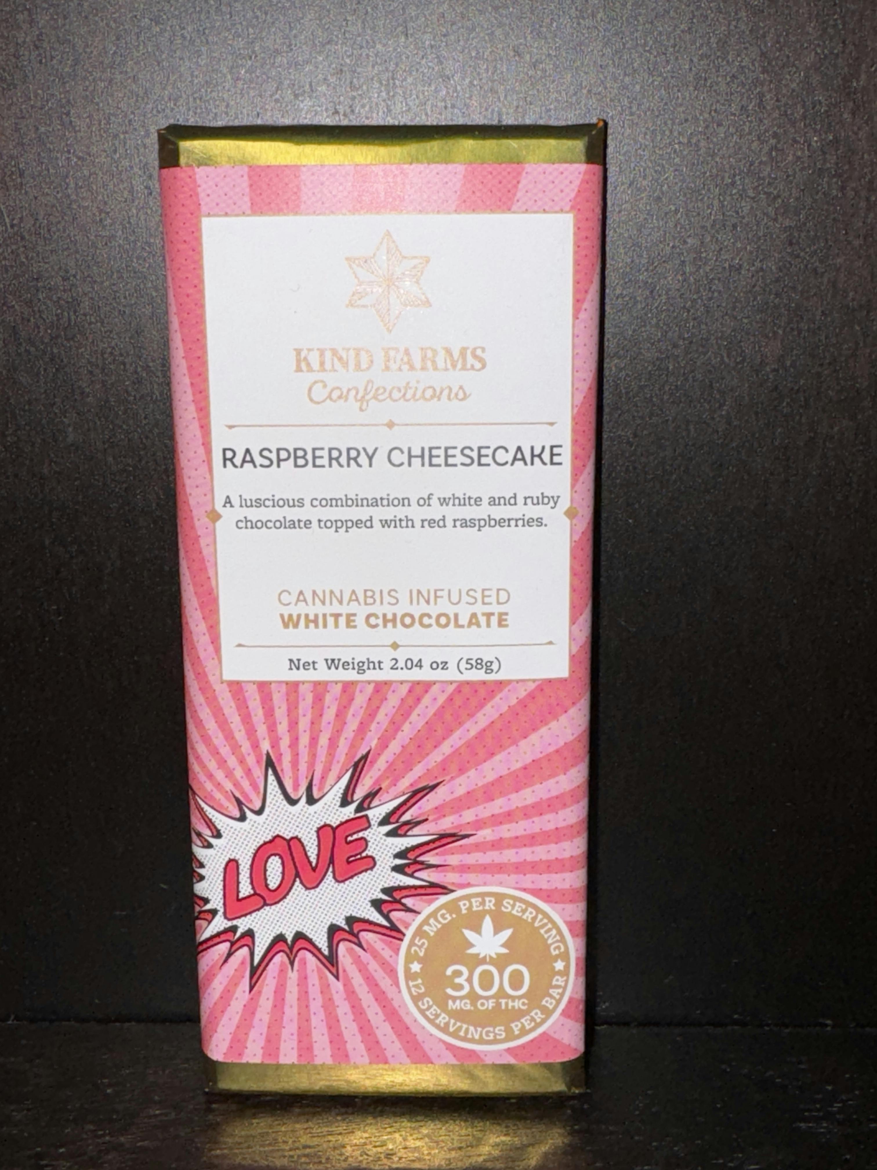 Raspberry Cheesecake White Chocolate Bar 300mg by Kind Farms