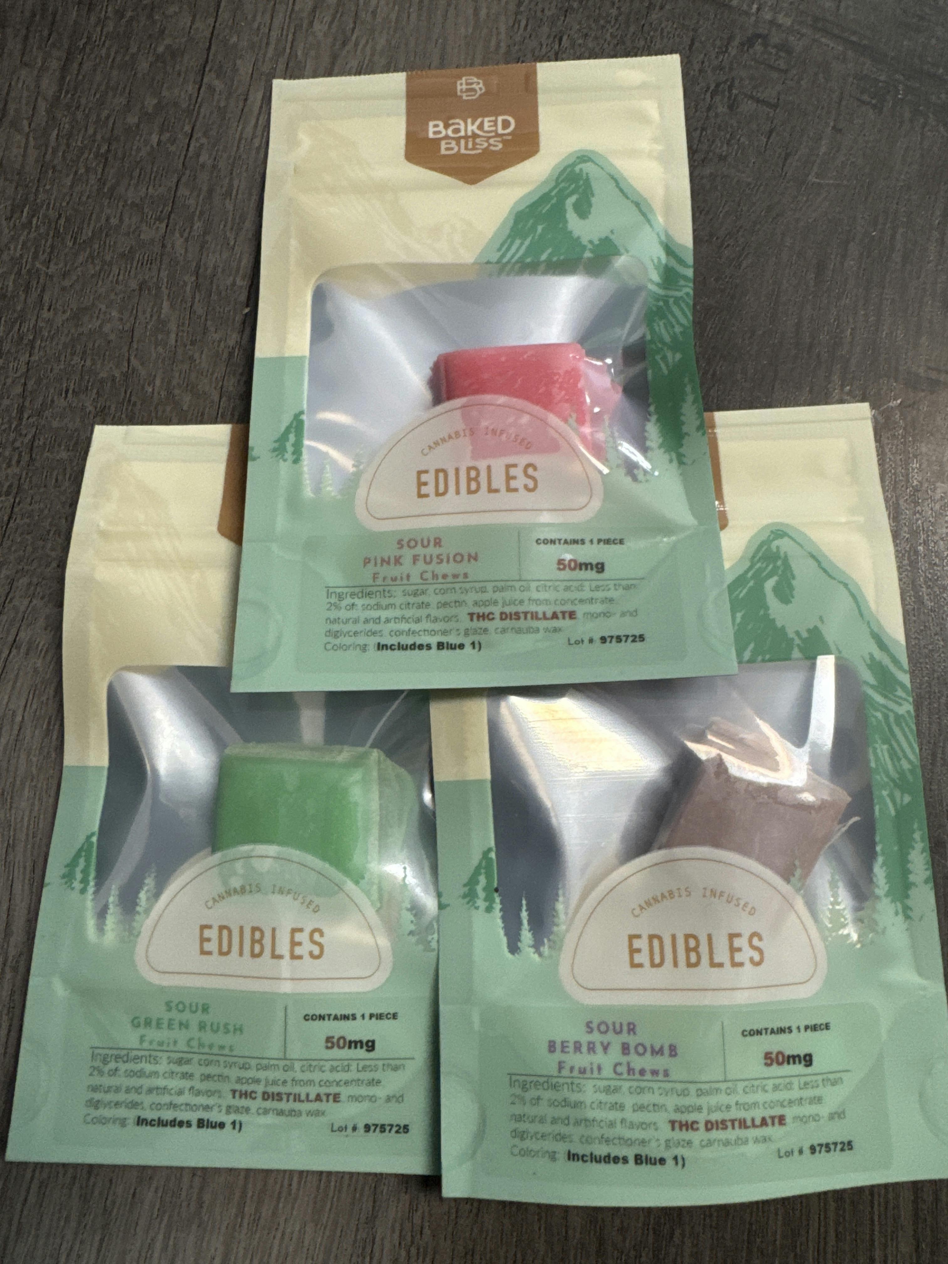 Baked Bliss 50mg Sour Fruit Chews by Baked Bliss Edibles