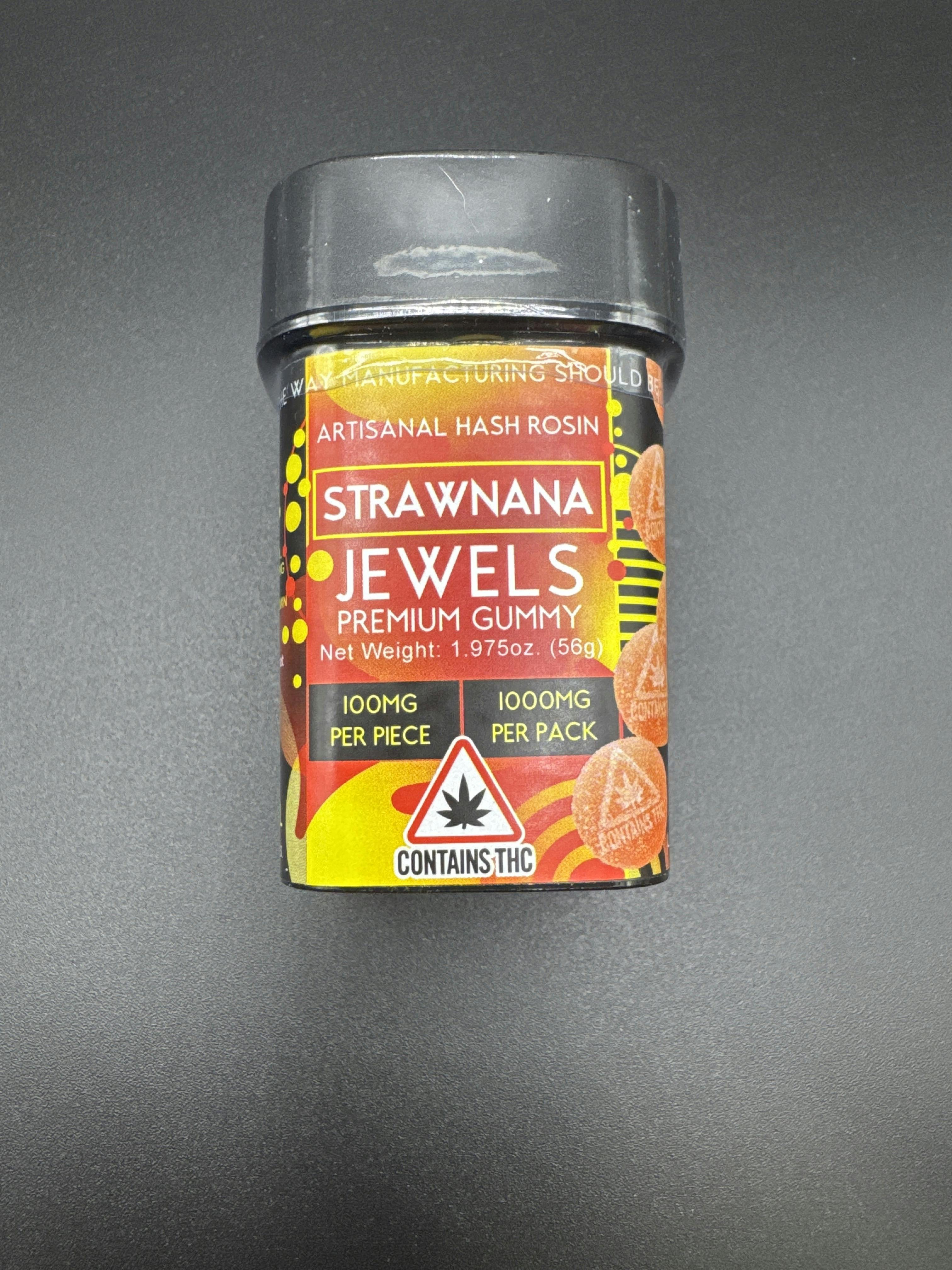 1000mg (100mg Per Piece) High Dose Strawnana Jewels Premium Hash Rosin Gummy by The Hashery