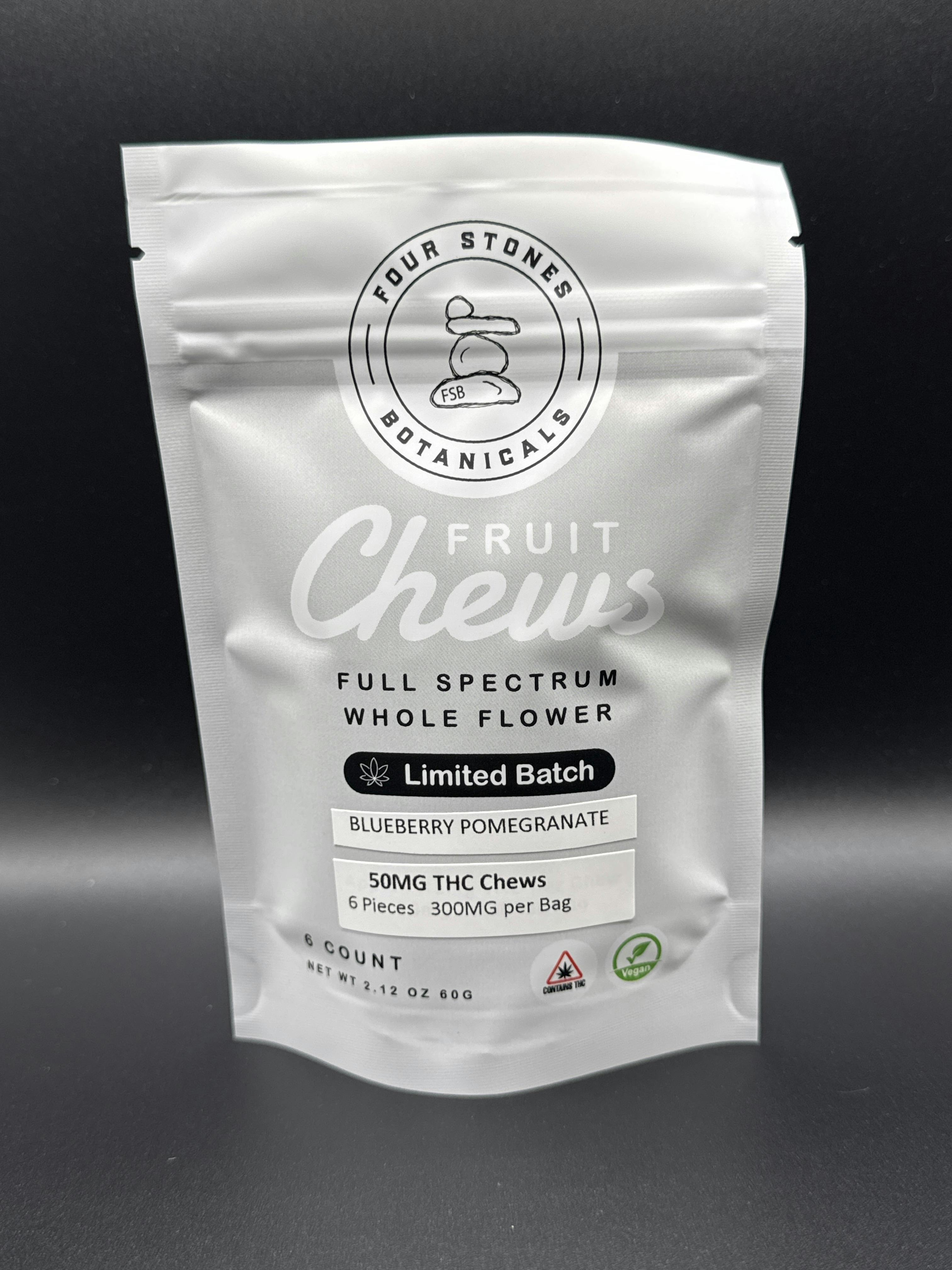 Blueberry Pomegranate - Four Stones Botanicals Full Spectrum Fruit Chews 300mg (50mg ea.)