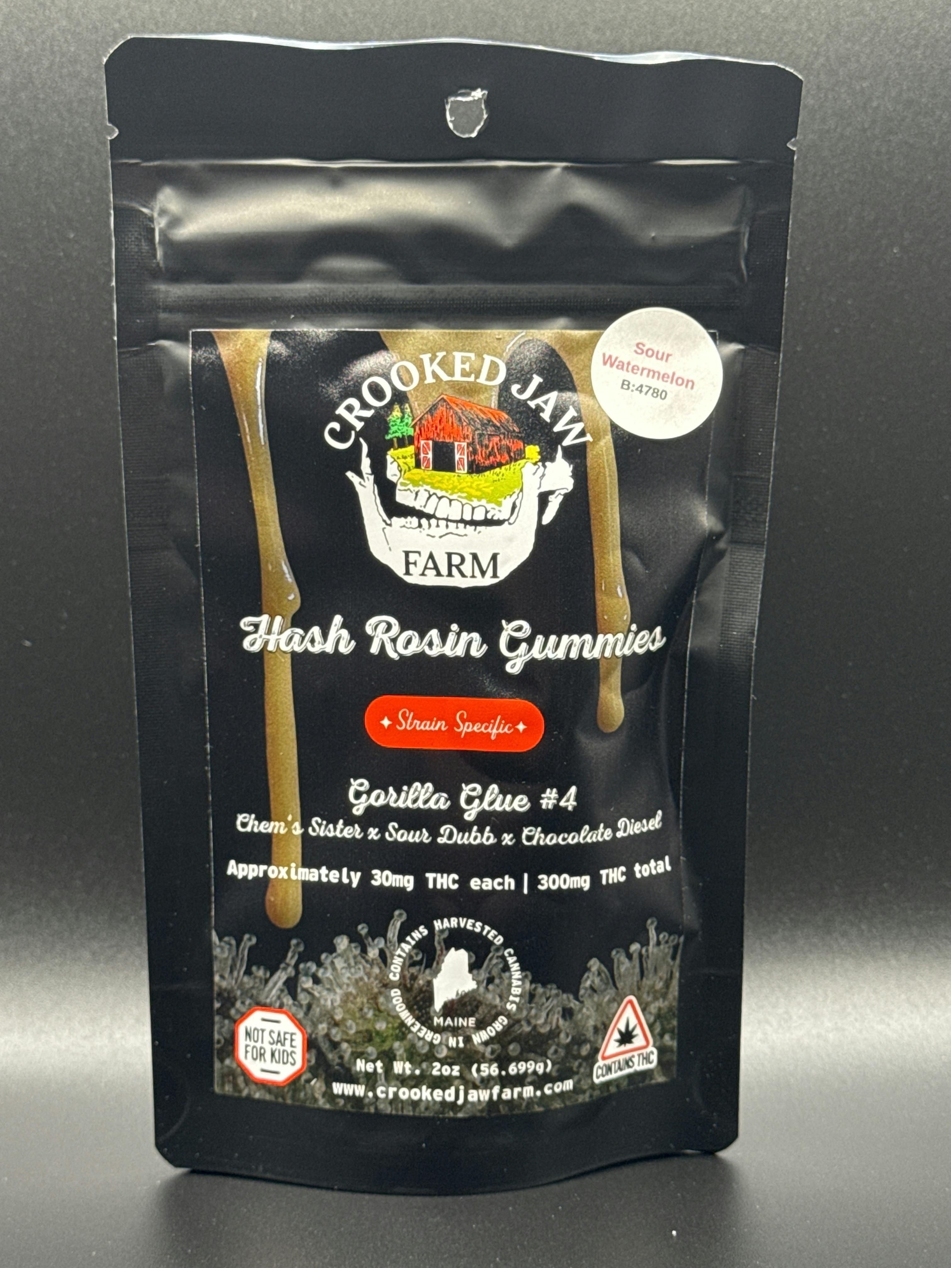 300mg Strain Specific Hash Rosin Gummies - Gorilla Glue #4 by Crooked Jaw Farm