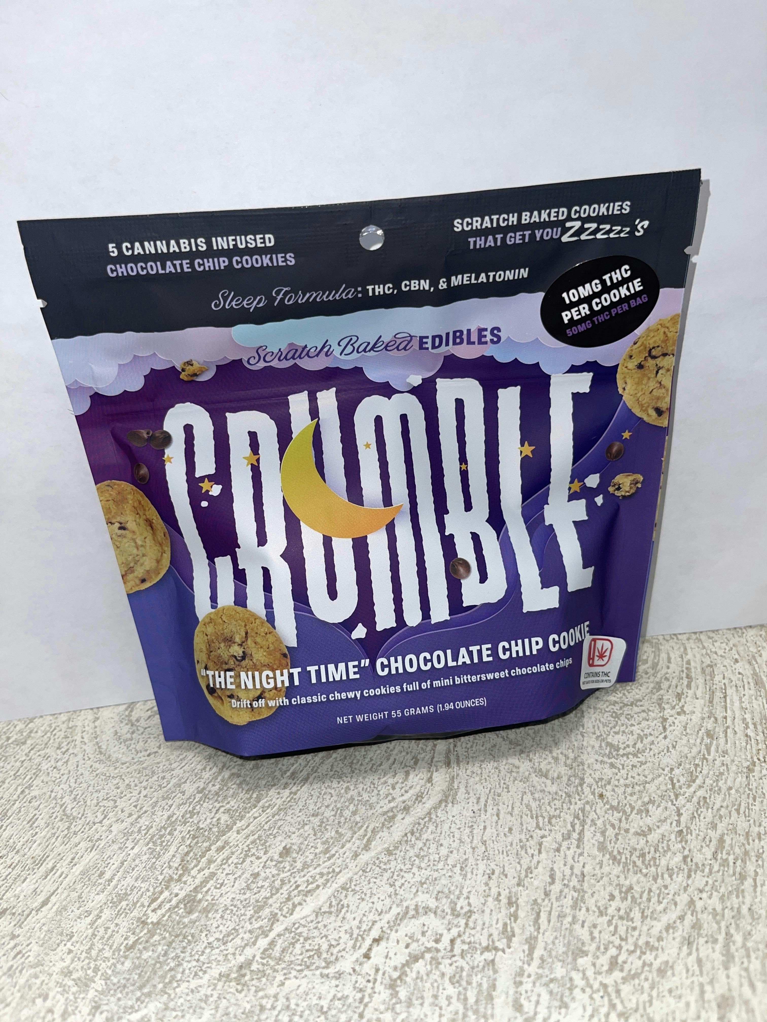 Crumble Night Time Chocolate Chip Cookies 10MG THC 5MG CBN Per Piece/50MG Per Bag