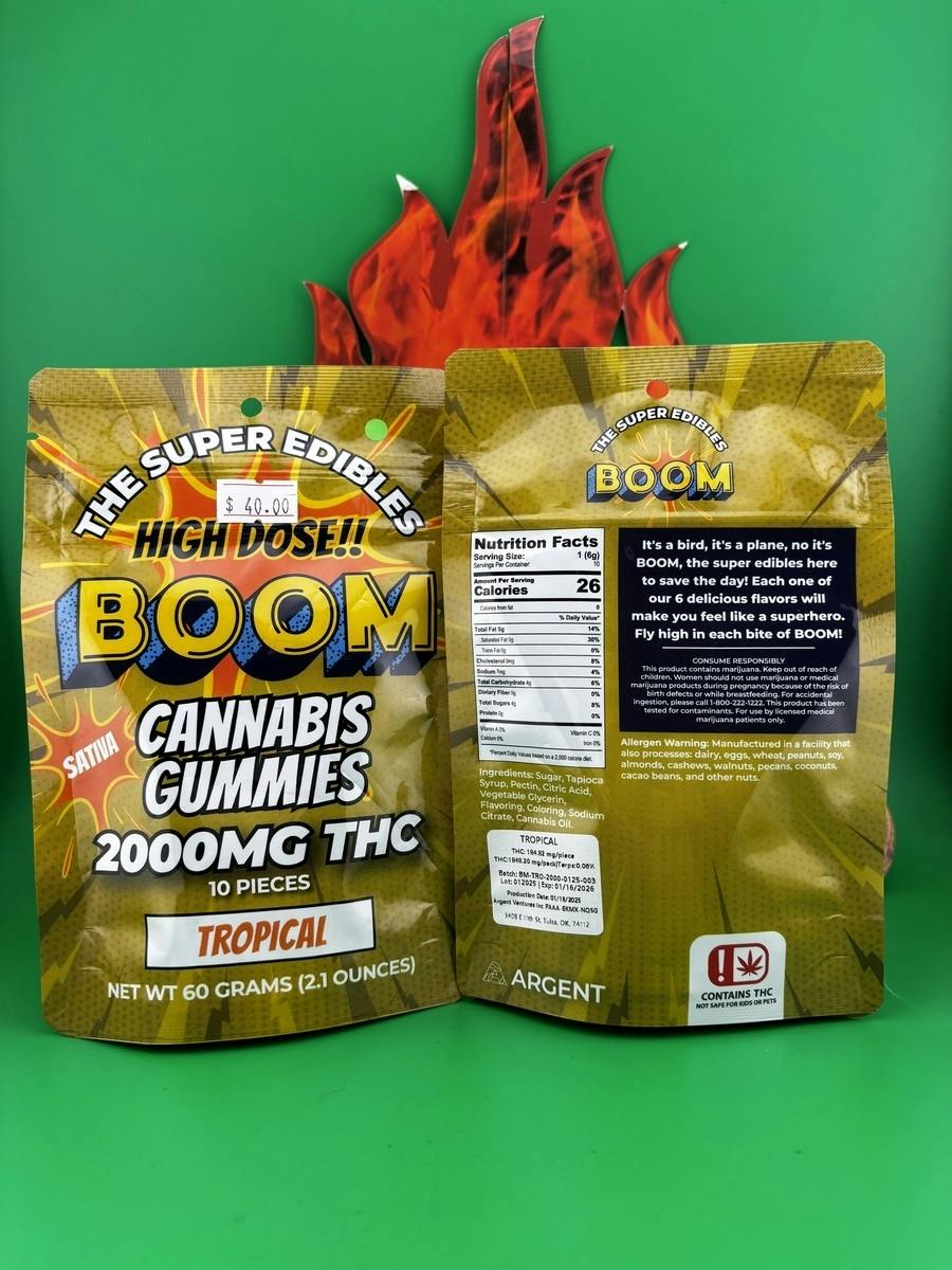 Boom High Dose 2000mg THC Cannabis Gummies (Tropical) (Sativa)