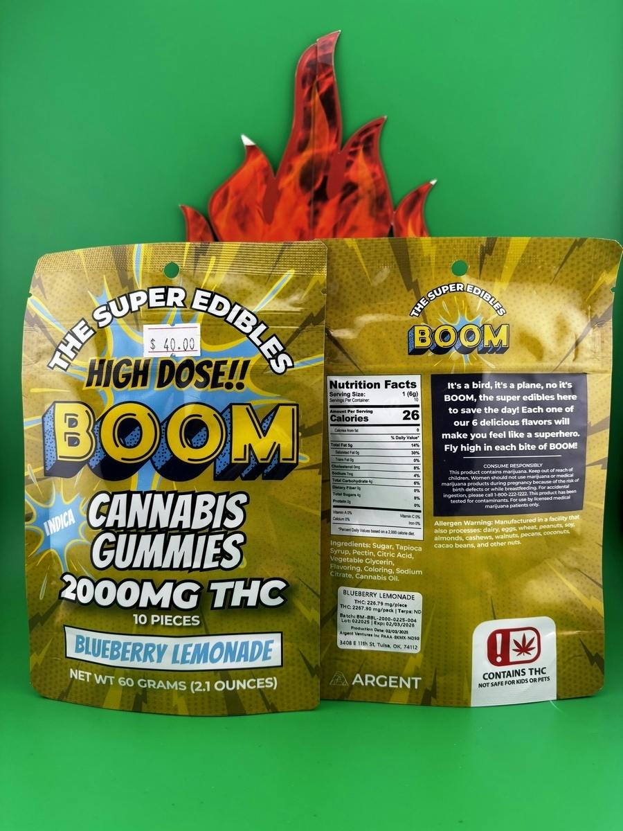 Boom High Dose 2000mg THC Cannabis Gummies (Blueberry Lemonade) (Indica)