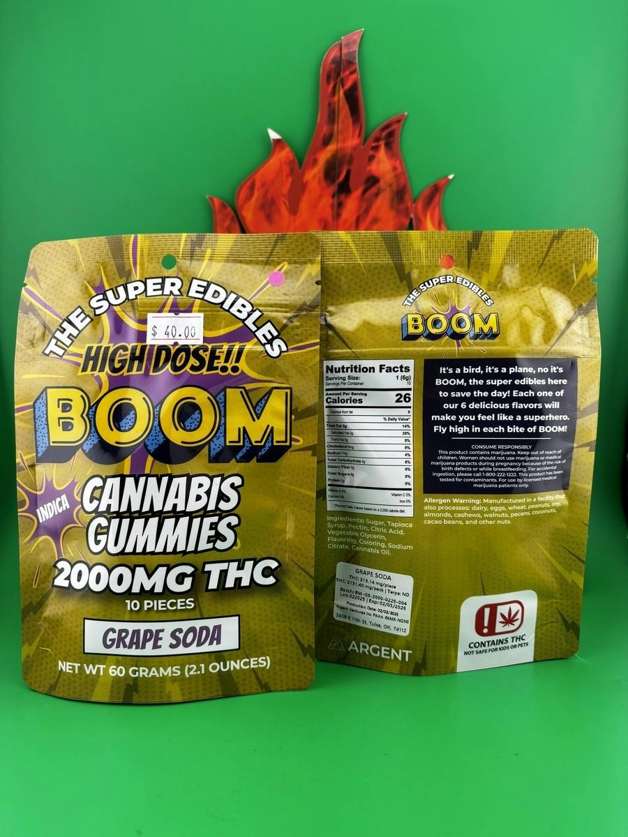 Boom High Dose 2000mg THC Cannabis Gummies (Grape Soda) (Indica)