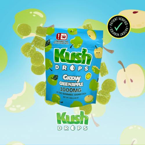 Kush Drops | Groovy Green Apple Gummies | 1000mg THC