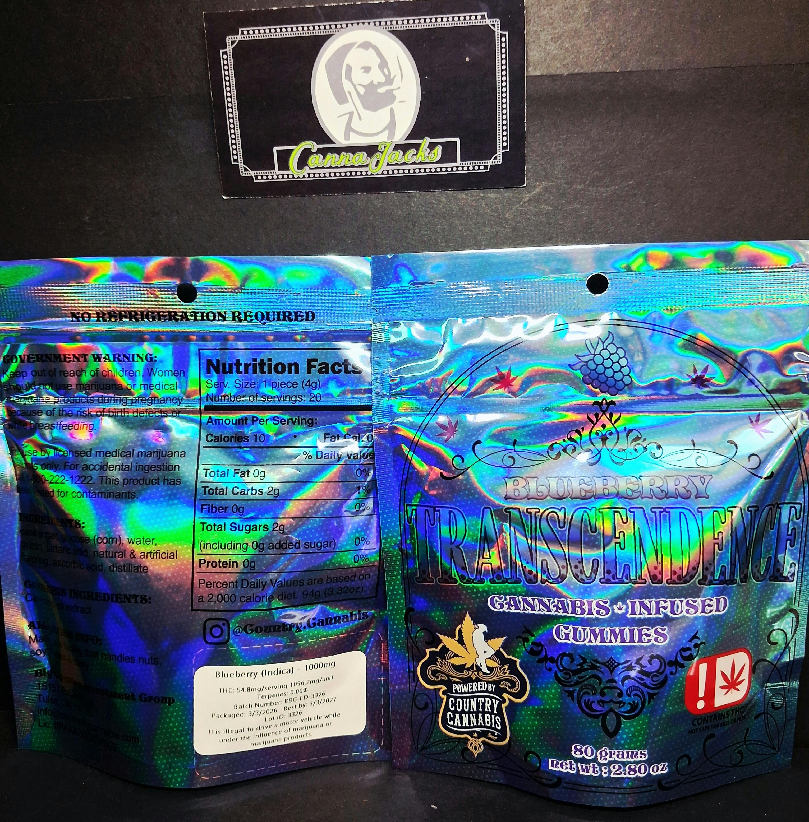 Transcendence- 20-pk gummies - Blueberry - 1000mg ($18 OTD)