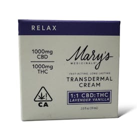 RELAX 1:1 CBD:THC LAVENDER VANILLA TRANSDERMAL CREAM 2OZ
