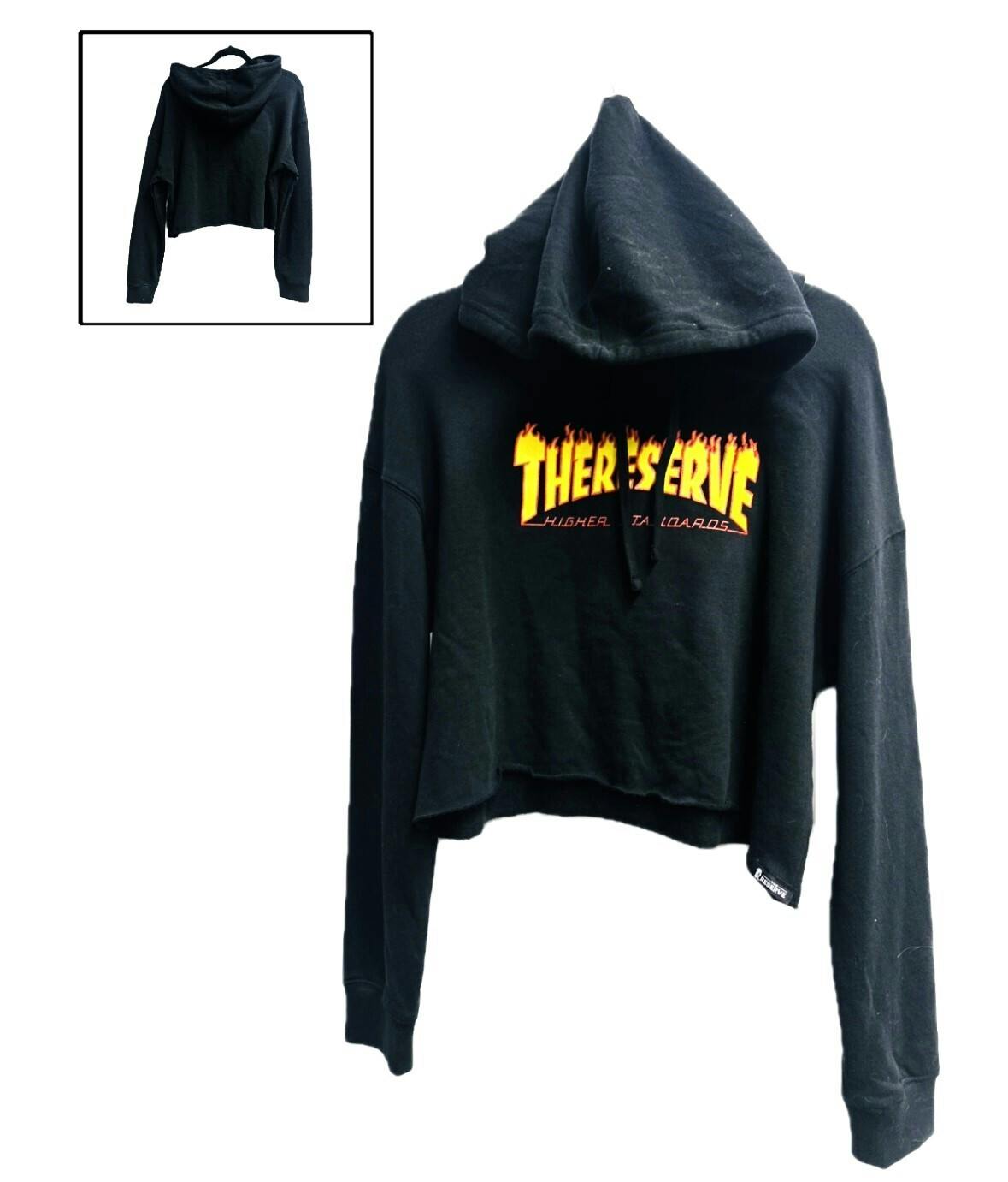 CROPPED BLACK THRASHERS HOODIE L