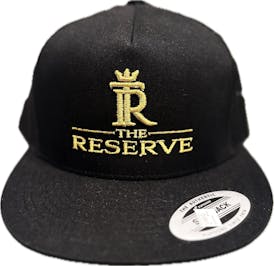 BLACK MESH TRUCKER HAT W/ GOLD EMBROIDERY