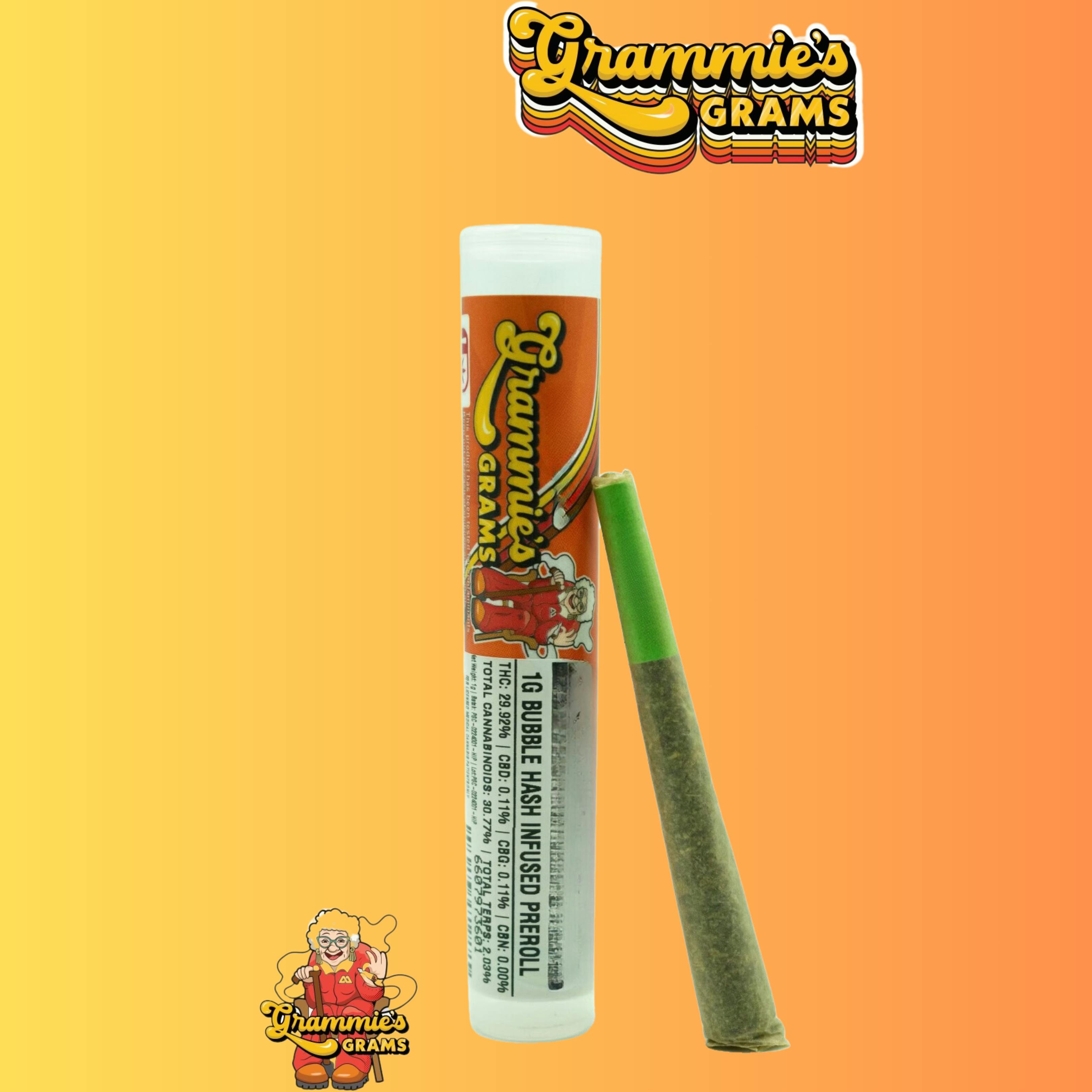 GRAMMIE'S GRAMS BUBBLE HASH INFUSED PRE-ROLL | WEDDING PIE - INDICA (1G)