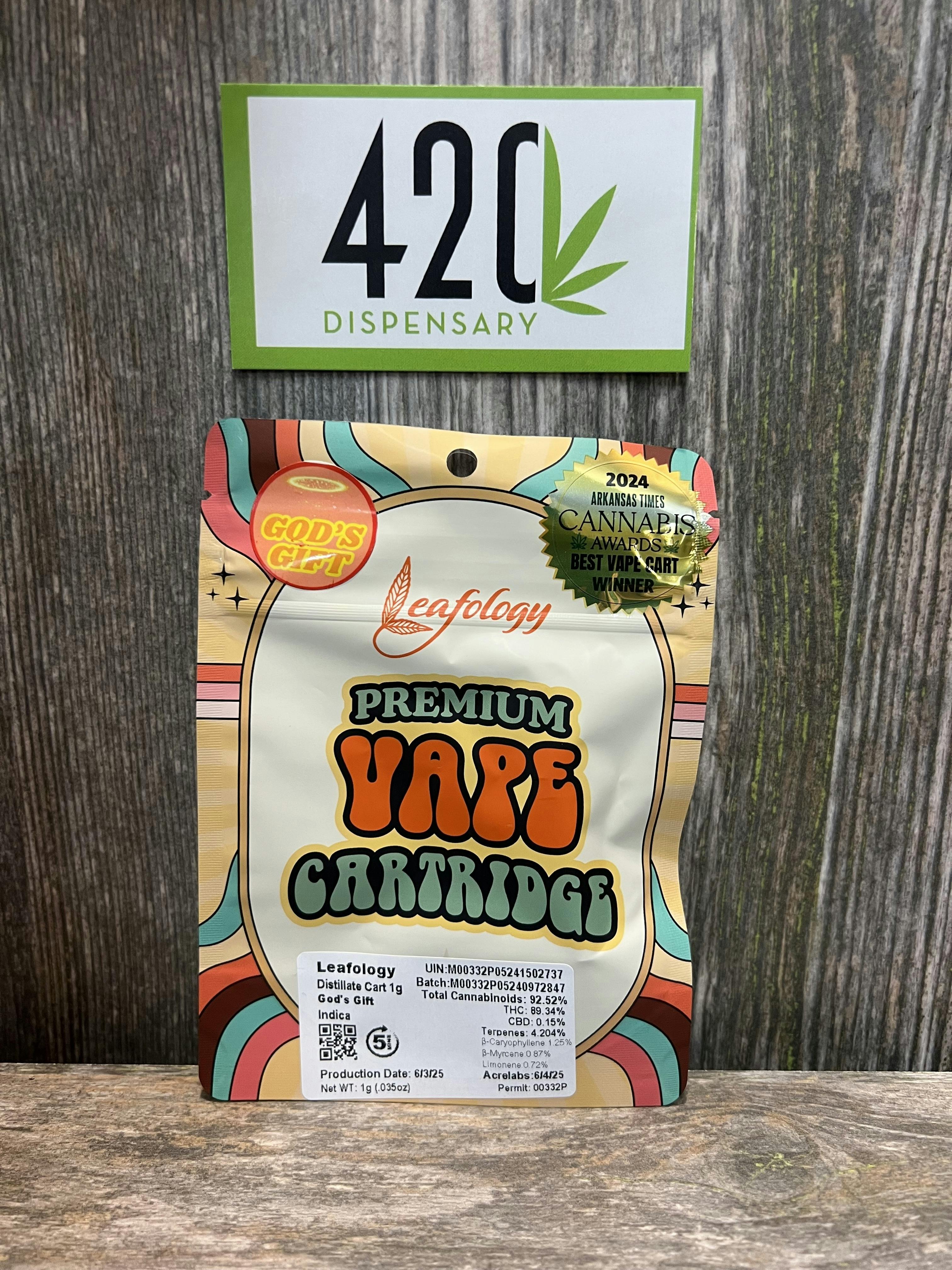 LEAFOLOGY 1G GOD'S GIFT CARTRIDGE [83.3%THC / 0.1%CBD]