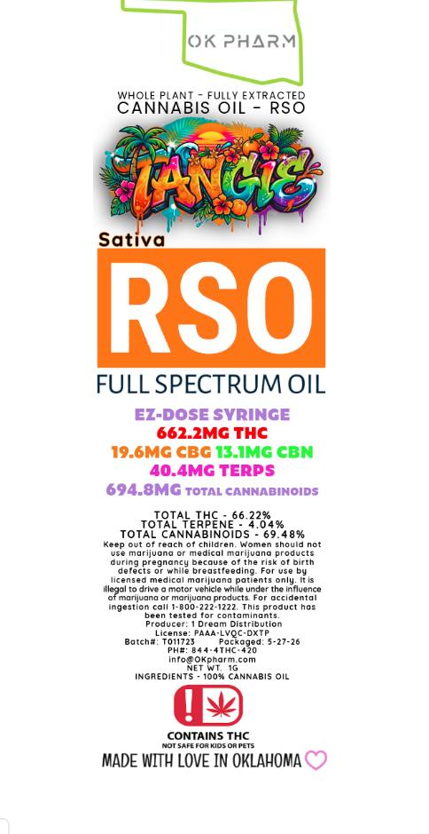 OK Pharm Tangie Sativa RSO 1g at Kind Love Dispensary - Admiral
