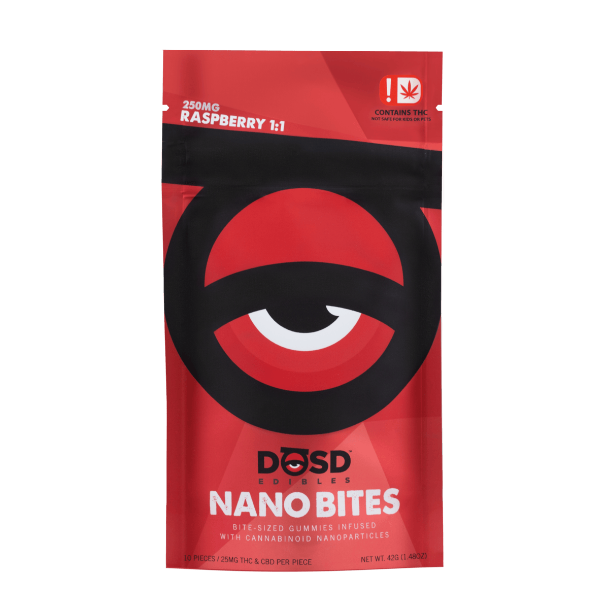 DOSD Red Raspberry - Hybrid 250MG 1:1 THC/CBD NANO BITES