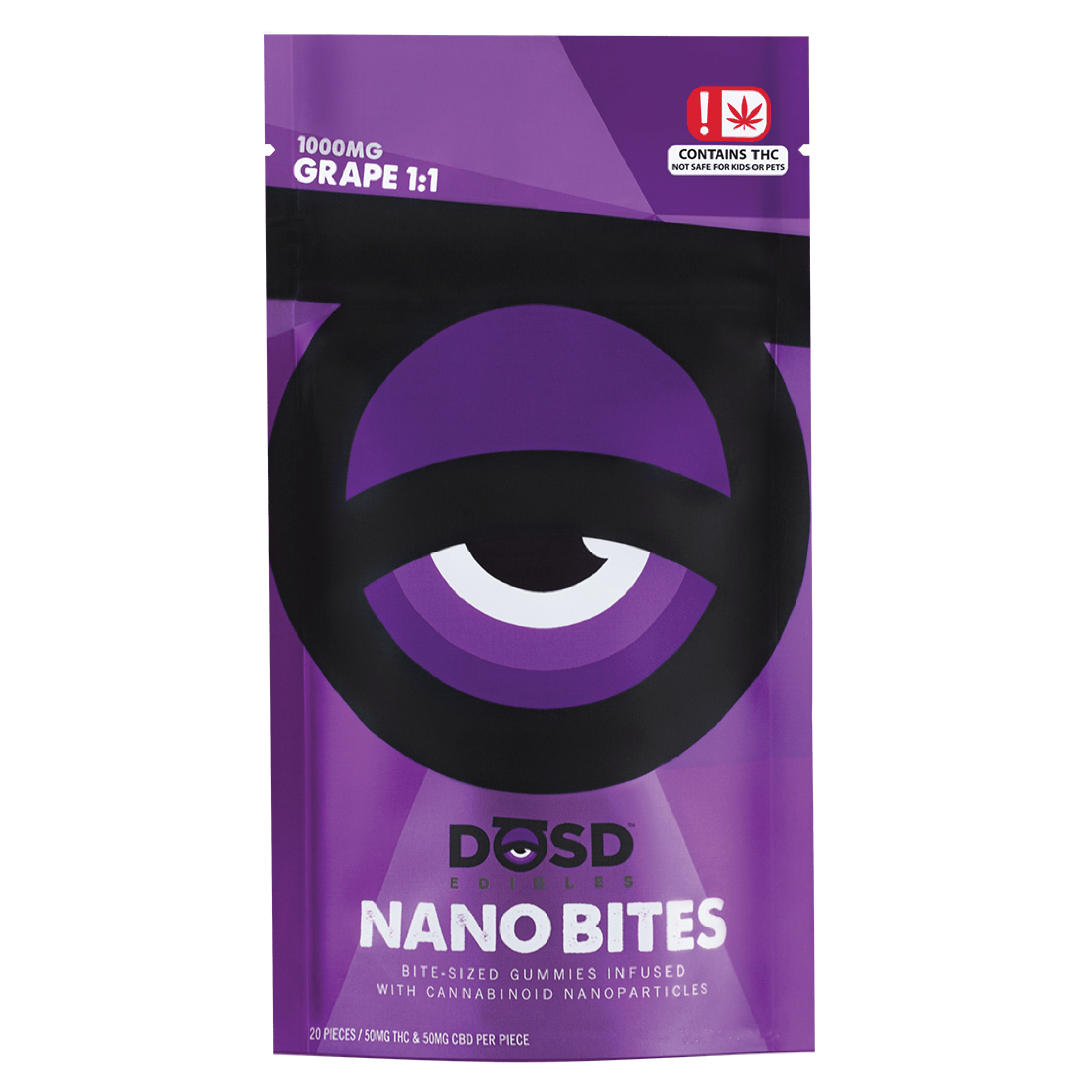 DOSD Grape - Indica 1:1 THC/CBD 1000MG NANO BITES
