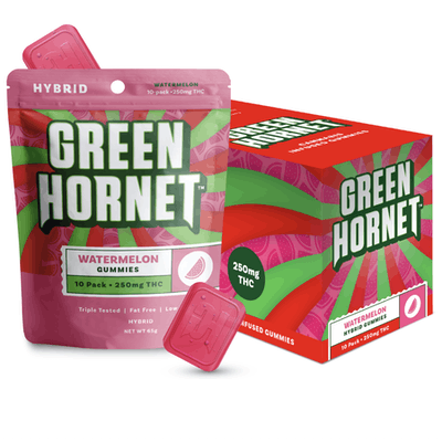 GREEN HORNET | WATERMELON - HYBRID | 250MG | Gummies | 10pk | 25mg/ea