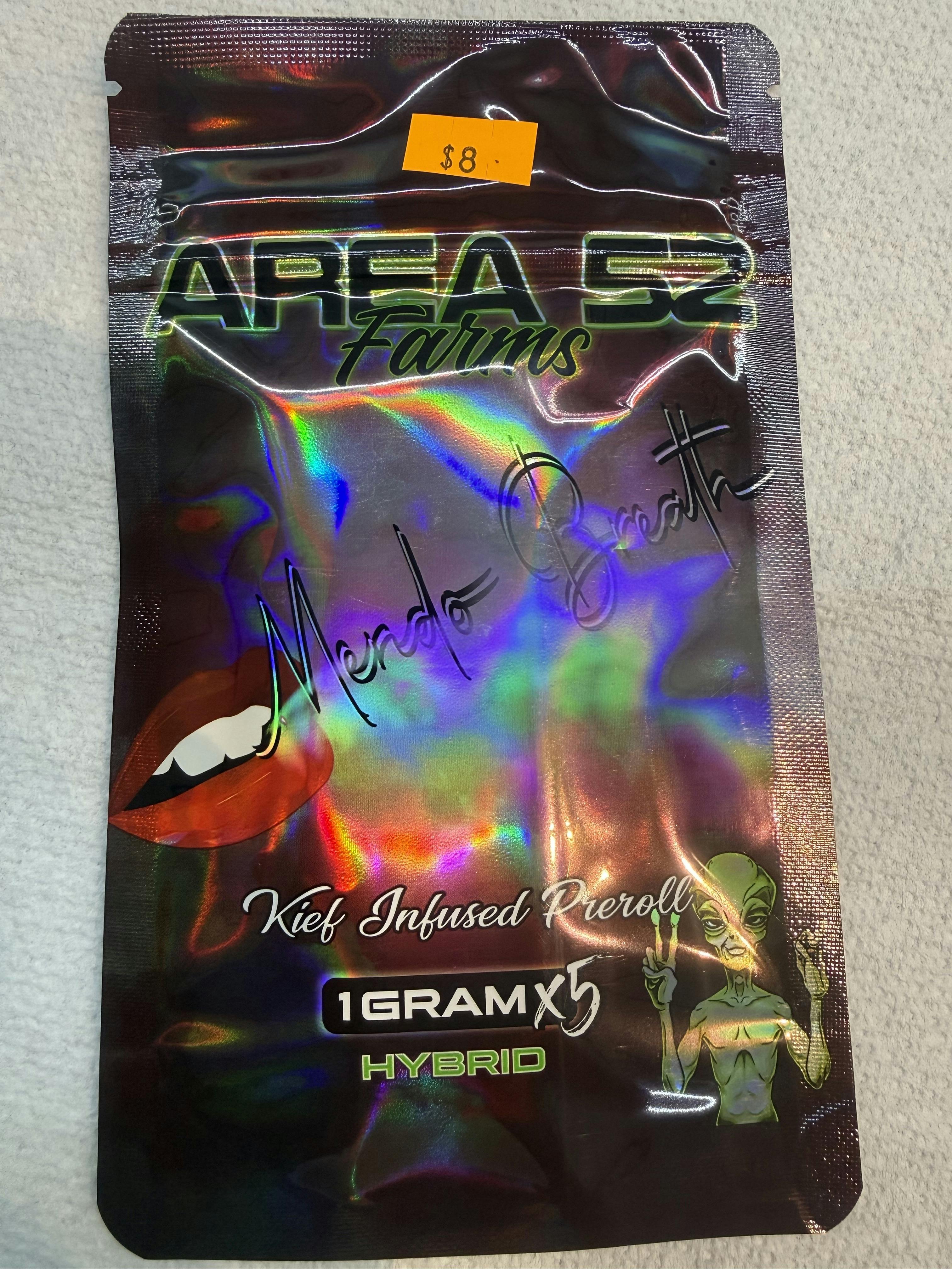 Area52 Farms | Menda Breath | Kief Infused Preroll | Hybrid | 5 Pack