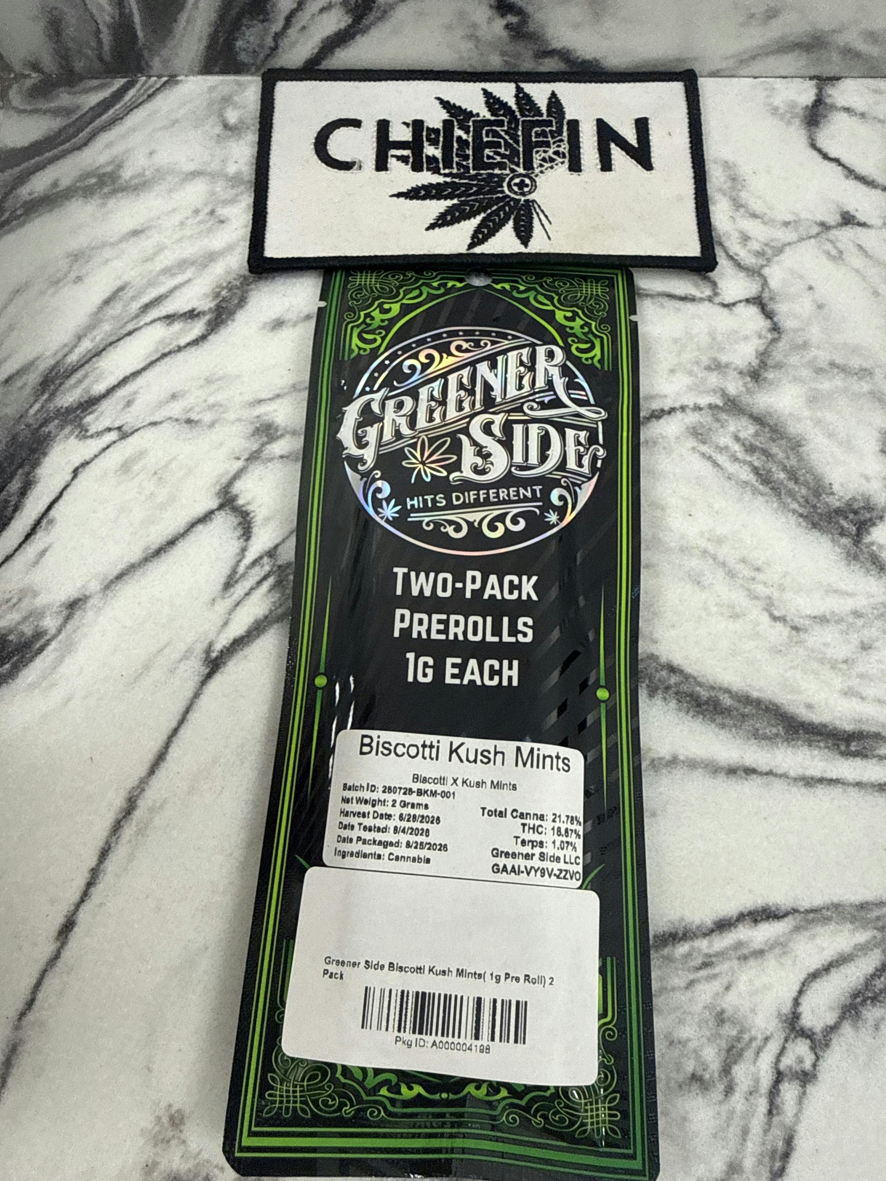 Greener Side Biscotti Kush Mints( 1g Pre Roll) 2 Pack