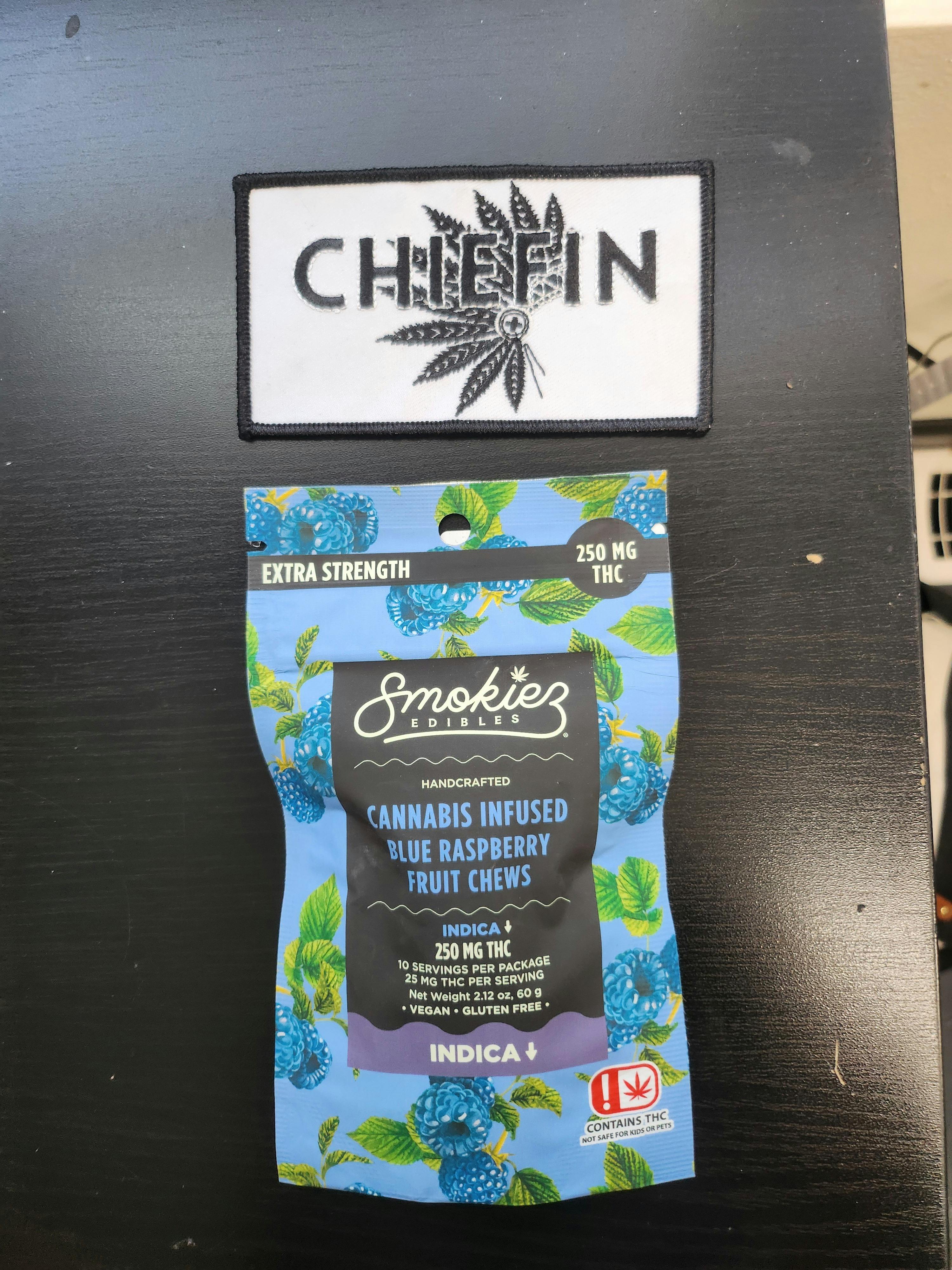 Smokiez Sweet Blue Raspberry Indica 250mg THC Fruit Chews