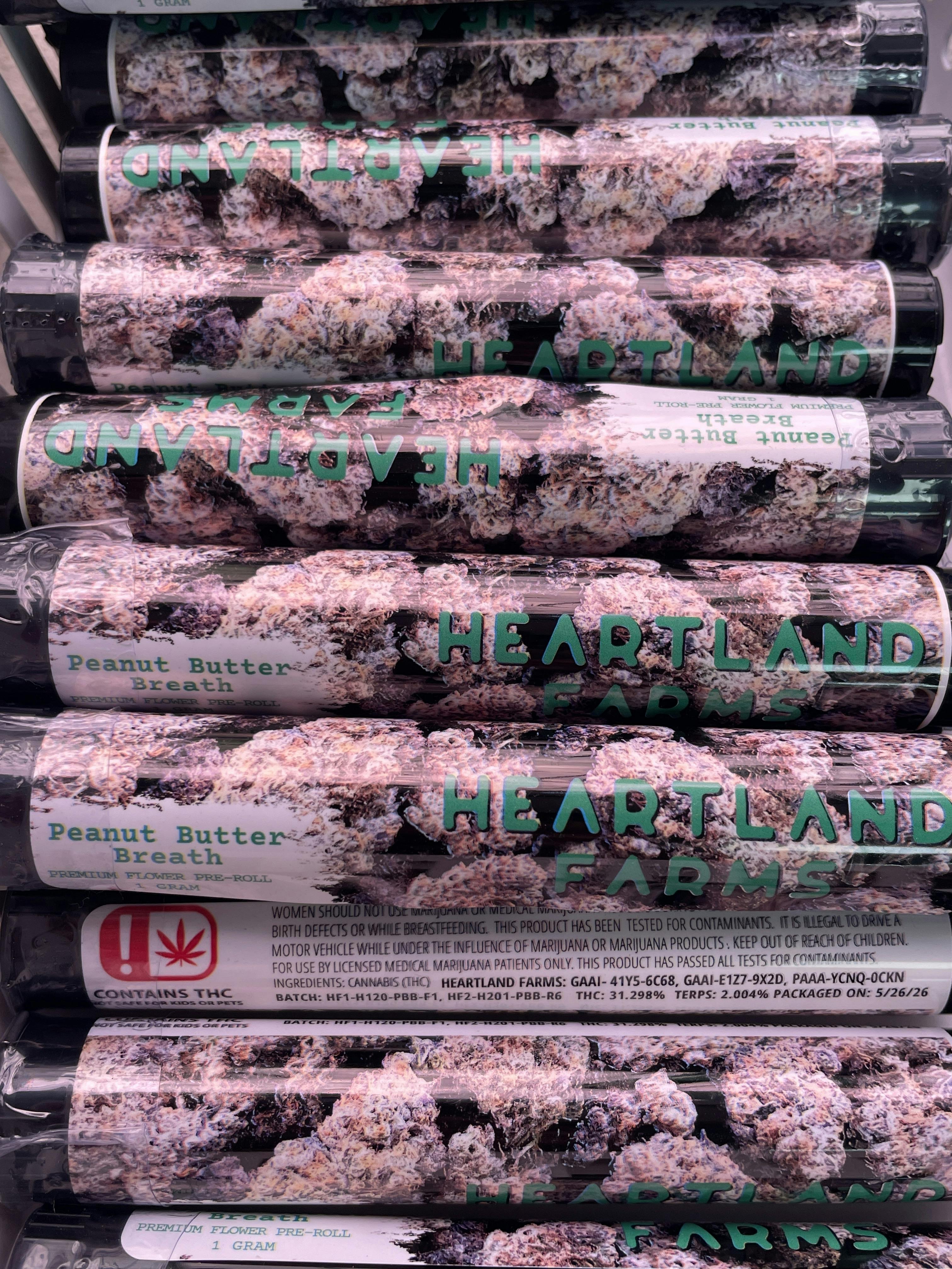 HEARTLAND: PEANUT BUTTER BREATH 1G PREMIUM FLOWER PRE ROLL at GREEN ST . Dispensary