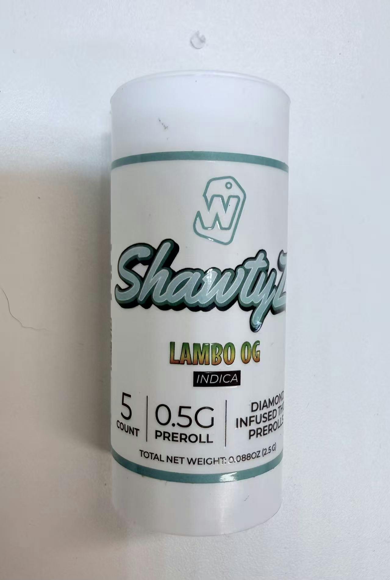 WHITE LABEL SHAWTYZ-LAMBO OG 0.5G-5 COUNT- DIAMOND INFUSED PRE ROLLS