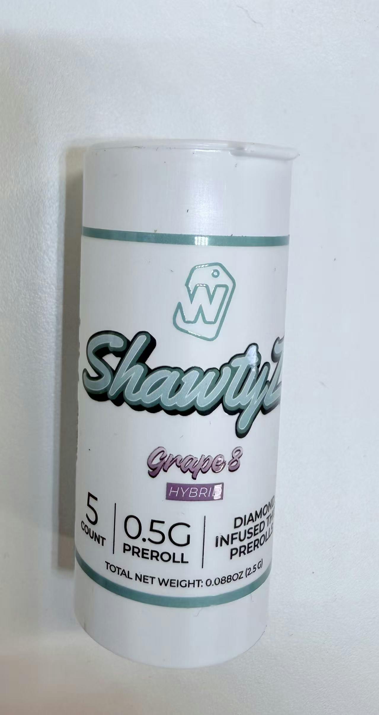 WHITE LABEL SHAWTYZ-GRAPE8- 0.5G-5CT-DIAMOND INFUSED PRE ROLLS