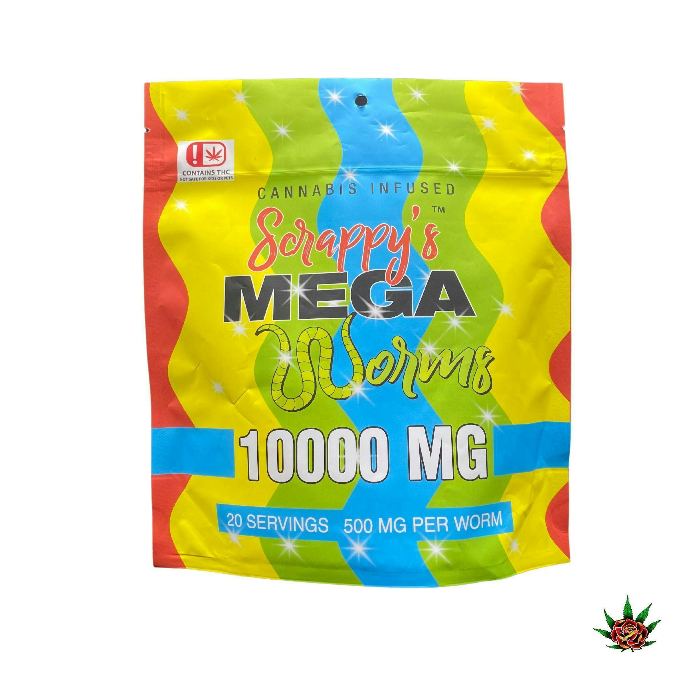 10000 mg Scrappy's Mega Worms | 10,000 mg | 500 mg Each | 20 Pack Gummy