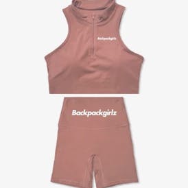 BACKPACKGIRLZ - CROP ZIP TANK/BIKER SHORTS SET OLD ROSE (X-LARGE)